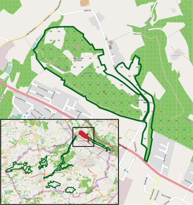 Eine Stadtkarte mit einem roten Kreis, der den vorgeschlagenen Standort markiert, und Text unten, der zusätzliche Gebiet-details bereitstellt.