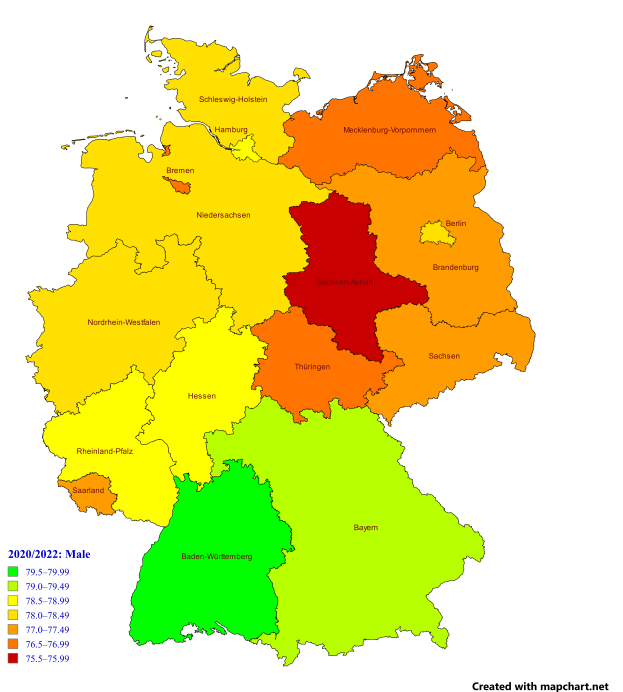 Eine Deutschlandkarte mit verschiedenen Farben, die den Prozentsatz der Menschen in jedem Gebiet angeben, begleitet von erklärendem Text auf der linken Seite.