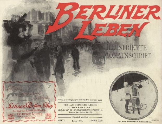 Altes Buch mit dem Titel 'Berliner Leben' mit einer Gruppe von Menschen in traditioneller deutscher Kleidung auf dem Cover.