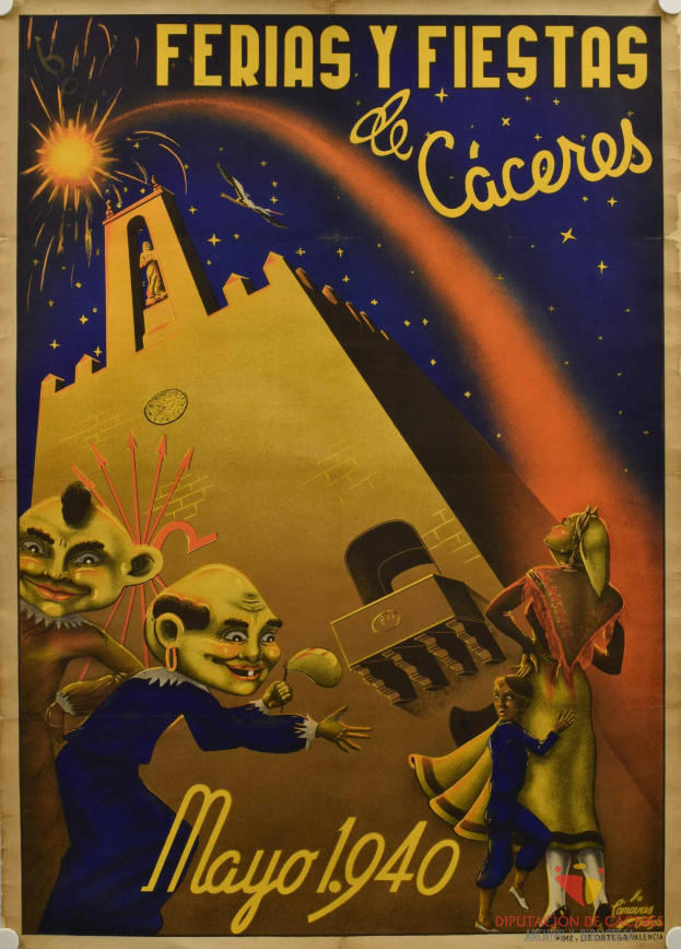 Ein buntes Plakat an einer Gebäudewand, das ein Karnevalsfest in Mexiko ankündigt und Cartoon-Bilder und Text enthält.