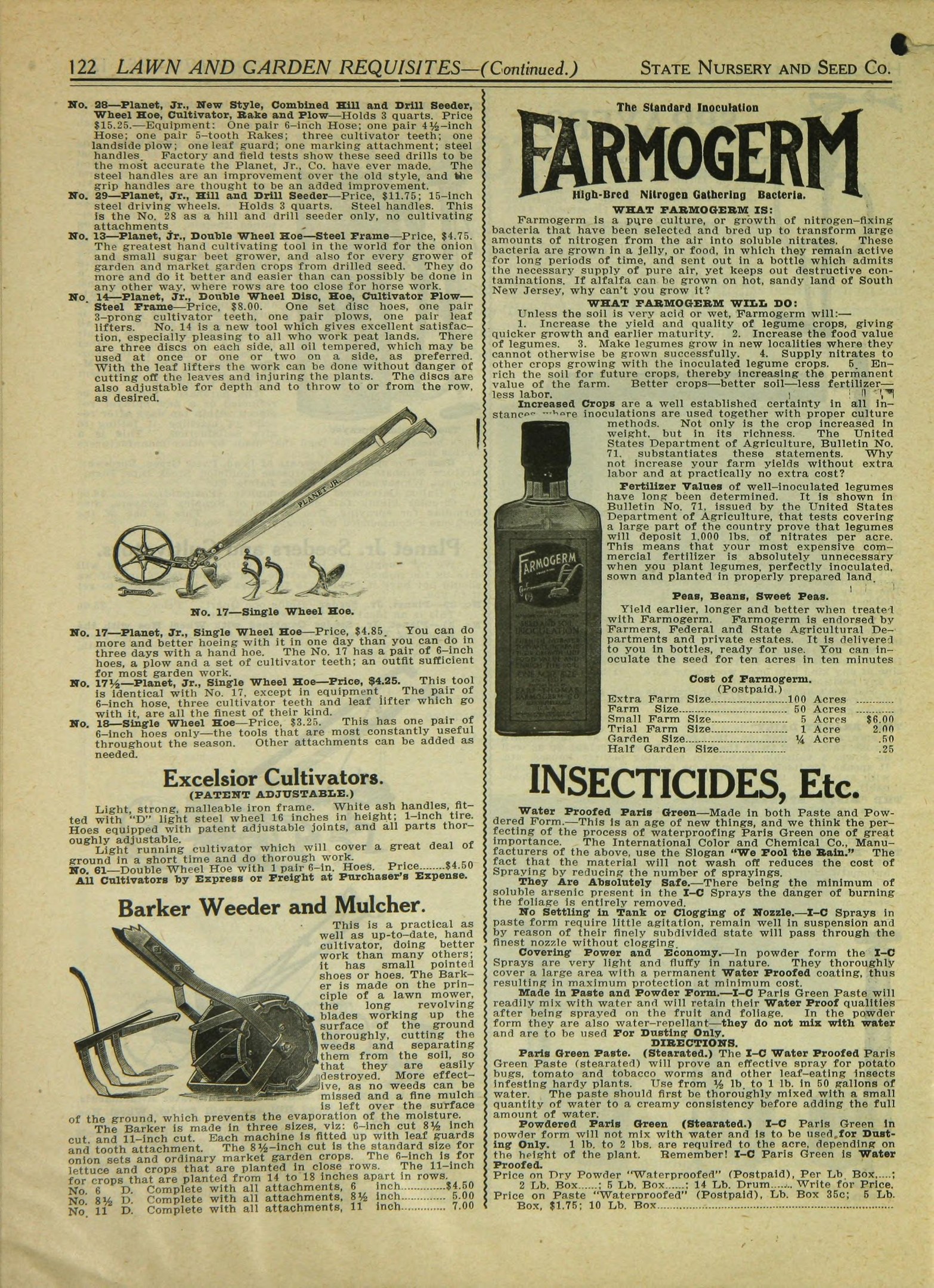 Alte Buchumschlagabbildung mit einer Flasche Farmogerm-Insektizid, die mit fetter schwarzer Schrift auf einem hellblauen Hintergrund beschriftet ist.