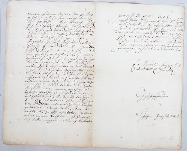 Ein aufgeschlagenes Buch mit handgeschriebener Text in sauberer Kurrschrift, das als Geburts- und Taufregister von Johann Wolfgang von Goethe gilt, auf einer flachen Oberfläche.