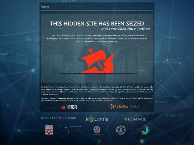 Ein Computerbildschirm mit einer Nachricht "Diese verdeckte Website wurde beschlagnahmt" und dem Logo der niederländischen Polizei mit einem blauen Schild und einem weißen Stern.
