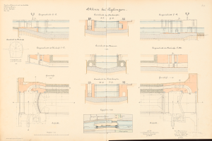 Eine Buchseite mit einem detaillierten architektonischen Plan und Text für eine Wasseraufbereitungsanlage.