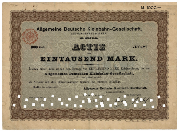 Altes deutsches Wertpapier, ausgestellt von der deutschen Regierung, mit gedrucktem Text und einem offiziellen Stempel.