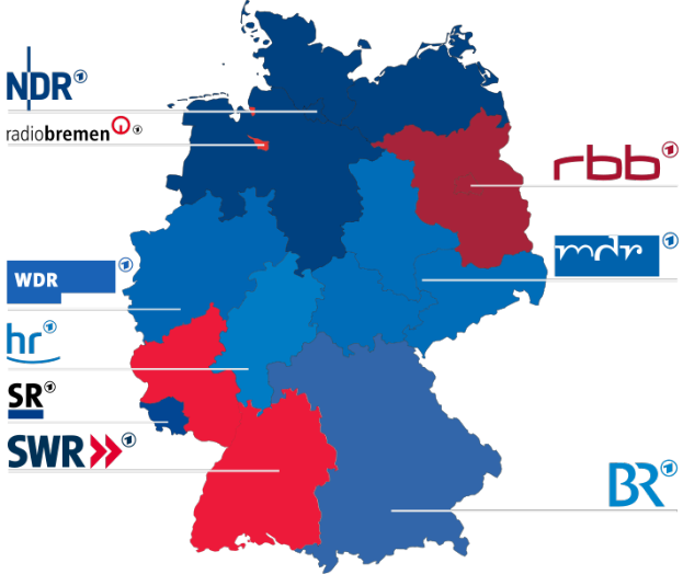 Eine Deutschlandkarte mit in Rot und Blau hervorgehobenen Bundesländern, die die Ergebnisse der Wahl von 2016 zeigen, einschließlich Text mit Details über die Wahlergebnisse.