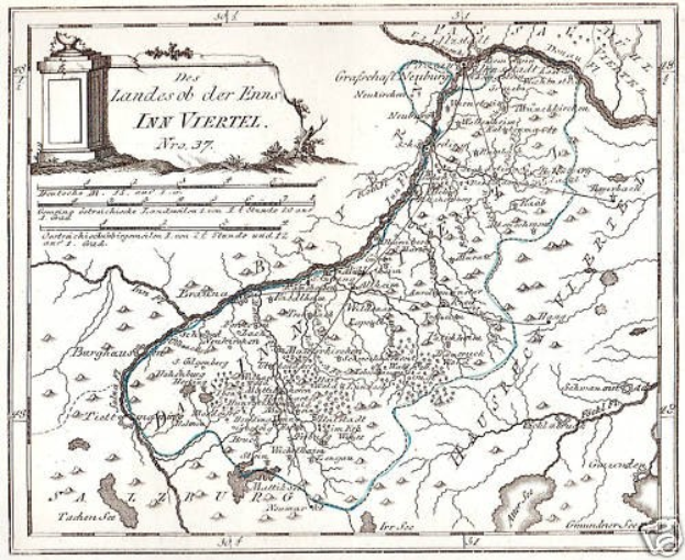 Ein Plakat mit einer detaillierten Karte des Rheins in Deutschland, mit beschrifteten Landmarken und geografischen Merkmalen, begleitet von Text und einem Bild einer Säule.
