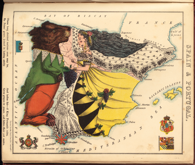 Ein Gemälde mit Porträts von Menschen und Text darauf.