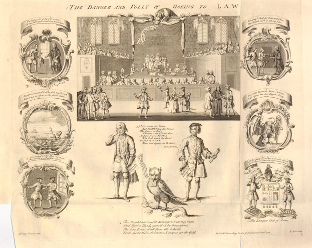 Zeitung mit bedenklichen Zahlen und fettem Text, der die Gefahren und Absurdität der Rechtsverfolgung illustriert.