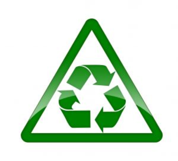 Ein grüner Dreieck mit einem weißen Hintergrund und einem grünen Recycling-Symbol in der Mitte.