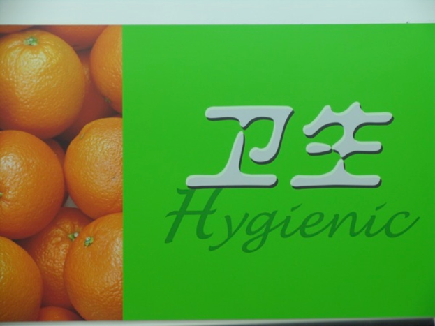 Ein Foto von Orangen mit den Wörtern "Orangen" und "frisch" darunter auf einem Papier.