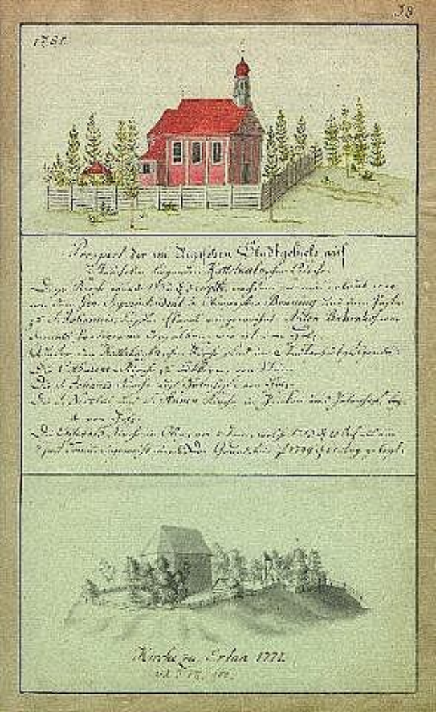 Ein 1777 erschienenes Buch mit dem Titel "Deutsche Schule in den Niederlanden" und einer Abbildung eines roten Hauses umgeben von Bäumen und einem Zaun.