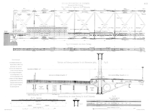 Ein detailliertes Bild einer Brücke, einschließlich der Kaiserbrücke in Bremen, mit begleitendem Text, der weitere Informationen liefert.